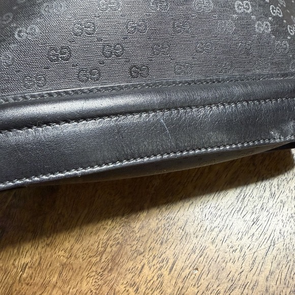 Vintage Gucci Horse Shoe Shoulder Bag Black Leather Canvas Monogram Authentic - Picture 9 of 16